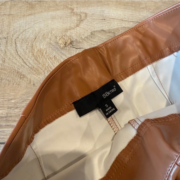 SBetro High Waist Slit Hem Faux Leather Light Brown - Picture 4 of 8